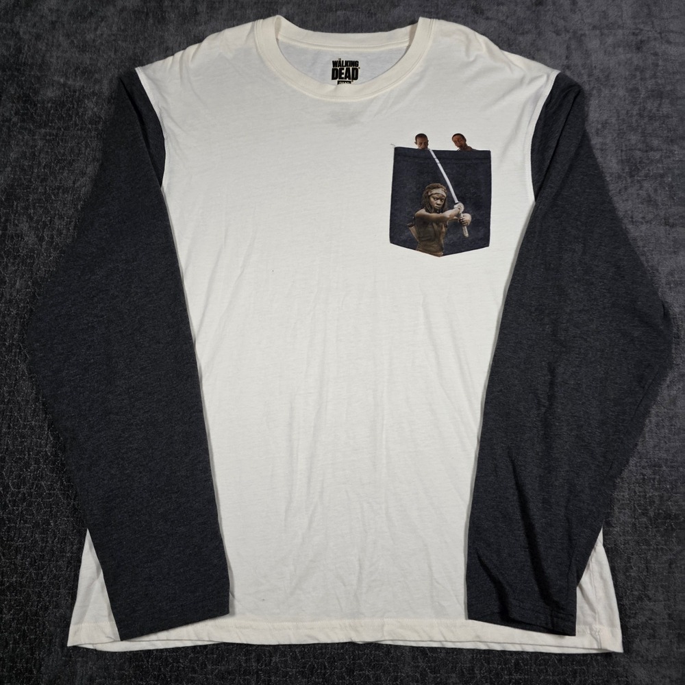 The Walking Dead Long Sleeve Shirt Womens 2XL XXL White Michonne Pocket Raglan T